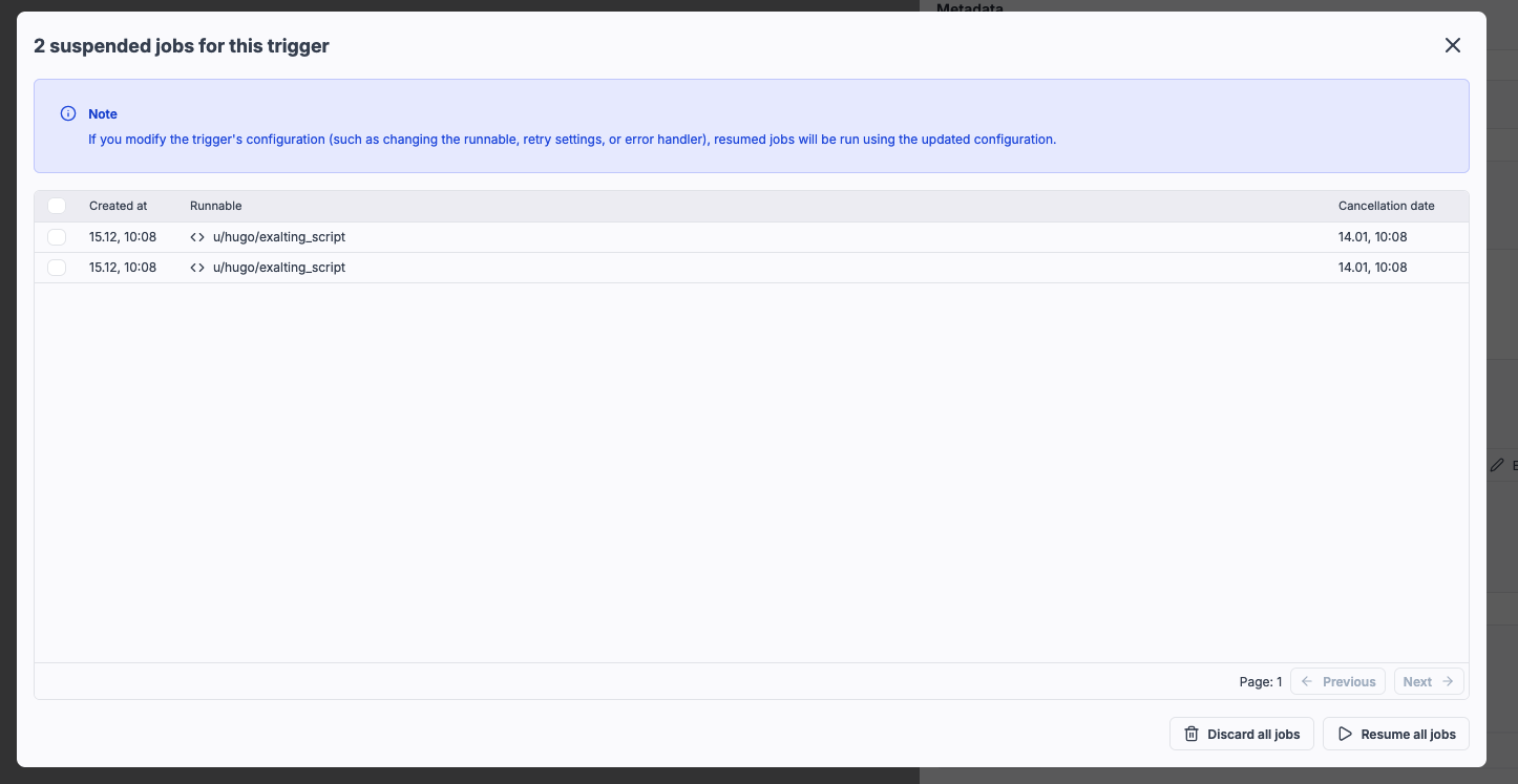 Suspended jobs table